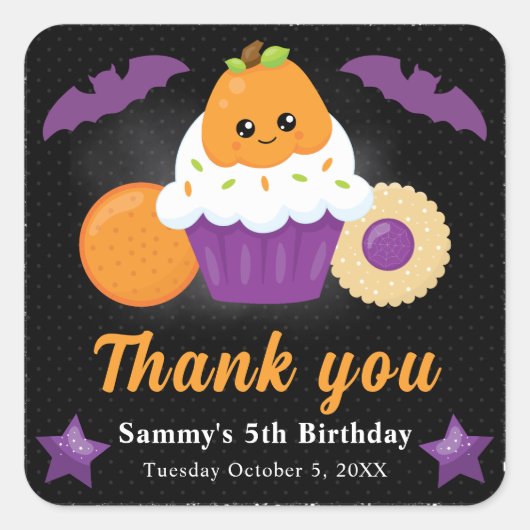 Sticker Carré Cute Citrouille Halloween Cupcake Anniversaire de  (Devant)