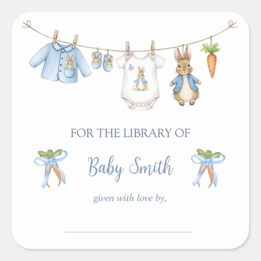 Sticker Carré Cute Clothesline Peter the Rabbit Book Plate (Devant)