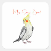 Sticker Carré Cute Cockatiel Aquarelle Parrot. (Devant)