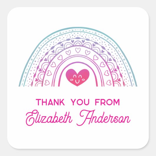 Sticker Carré Cute Colorful Boho Rainbow Thank You (Devant)