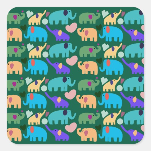 Sticker Carré Cute Colorful Elephant Seamless Pattern (Devant)