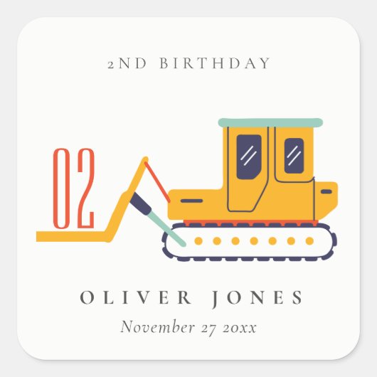 Sticker Carré Cute Construction Fourche Ascenseur N'Importe Quel (Devant)