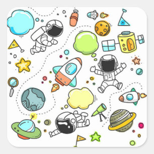 Sticker Carré Cute croquis Astronomie spatiale Astronome Motif