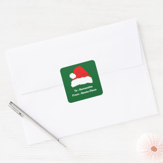 Sticker Carré Cute Custom From Santa Claus Green Christmas Gift (Enveloppe)