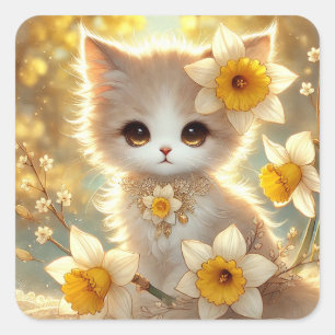 Sticker Carré Cute Daffodil Princess Cat