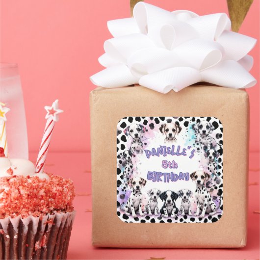 Sticker Carré Cute Dalmatian Puppy Birthday (Fête)