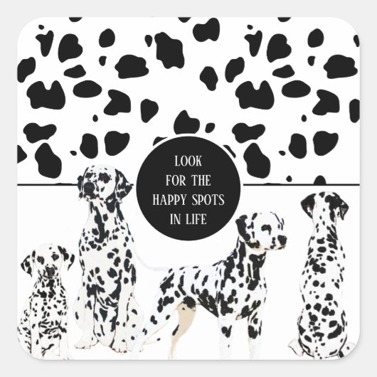 Sticker Carré Cute Dalmatiens Noir & Blanc Zones Joyeuses (Devant)