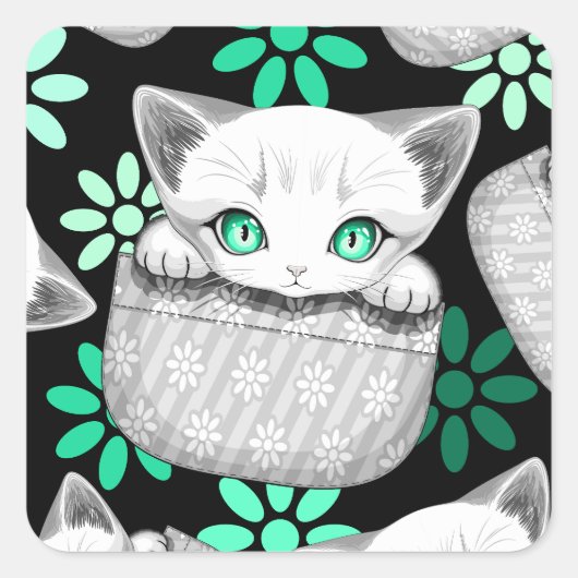 Sticker Carré Cute de chat et pointe joueuse à partir d'une poch (Devant)