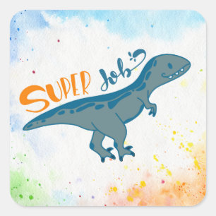 Sticker Carré Cute Dino Super Job Professeur Récompense Étudiant