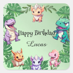 Sticker Carré Cute dinosaur jungle anniversaire de enfant de l'é