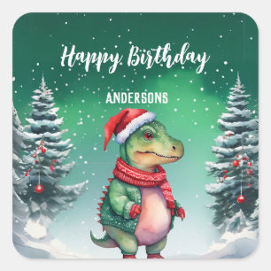 Sticker Carré Cute Dinosaur sapin de Noël anniversaire fille fêt