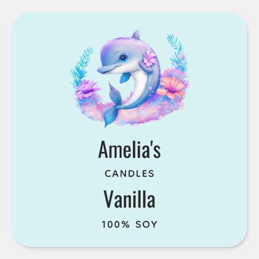 Sticker Carré Cute Dolphin Sea Creator Candle Business (Devant)