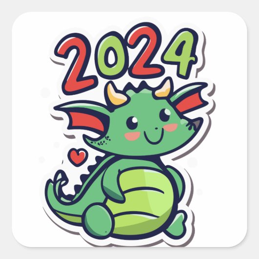 Sticker Carré Cute Dragon 2024 (Devant)