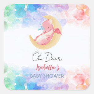 Sticker Carré Cute dragon dinosaure arc-en-ciel baby shower de b