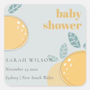 Sticker Carré Cute Dusky Blue Lemon Fruit Baby shower gras