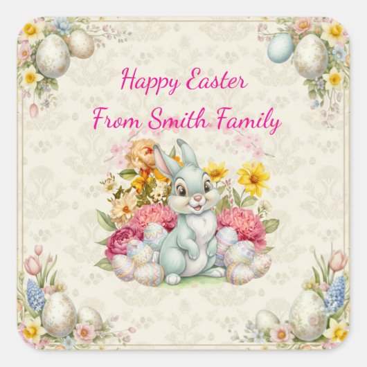 Sticker Carré Cute Easter bunny  (Devant)