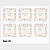 Sticker Carré Cute Easter Bunny Floral Pattern Candle Label (Feuille)