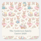 Sticker Carré Cute Easter Bunny Floral Pattern - Pastel Spring  (Devant)