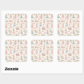 Sticker Carré Cute Easter Bunny Floral Pattern - Pastel Spring  (Feuille)