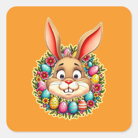 Sticker Carré Cute Easter Bunny – Spring Flowers Autocolante (Devant)