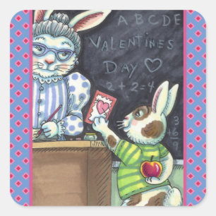 STICKER CARRÉ CUTE ENSEIGNANT'S PET, APPLE & VALENTINE BUNNY RAB