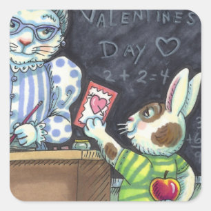 STICKER CARRÉ CUTE ENSEIGNANT'S PET, APPLE & VALENTINE BUNNY RAB