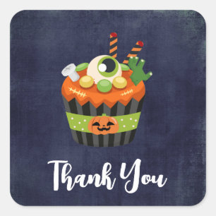 Sticker Carré Cute et Déplaisant Merci Halloween Cupcake