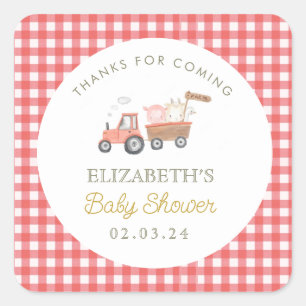 Sticker Carré Cute ferme Baby shower de Barnyard