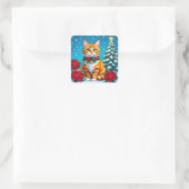Sticker Carré Cute Festive Orange Cat Christmas (Sac)