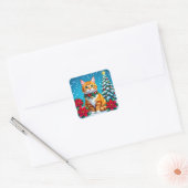 Sticker Carré Cute Festive Orange Cat Christmas (Enveloppe)