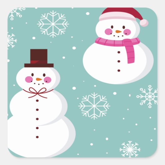Sticker Carré Cute Festive Winter Pink Frosty Snowman (Devant)