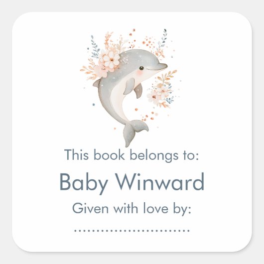Sticker Carré Cute Floral Dolphin Baby Shower (Devant)