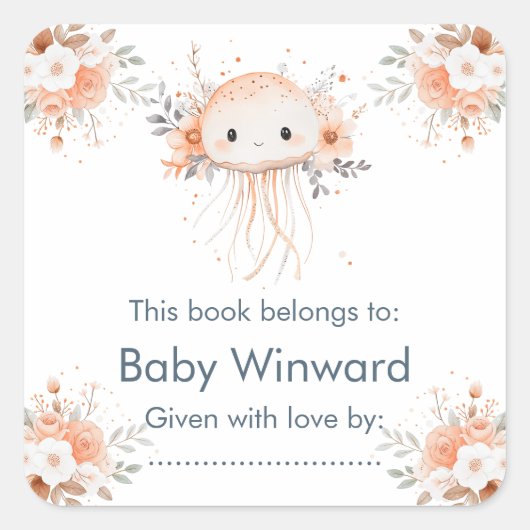 Sticker Carré Cute Floral Jellyfish Baby Shower  (Devant)