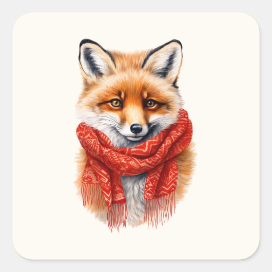 Sticker Carré Cute Fox in a Red Scarf Autumn Image (Devant)