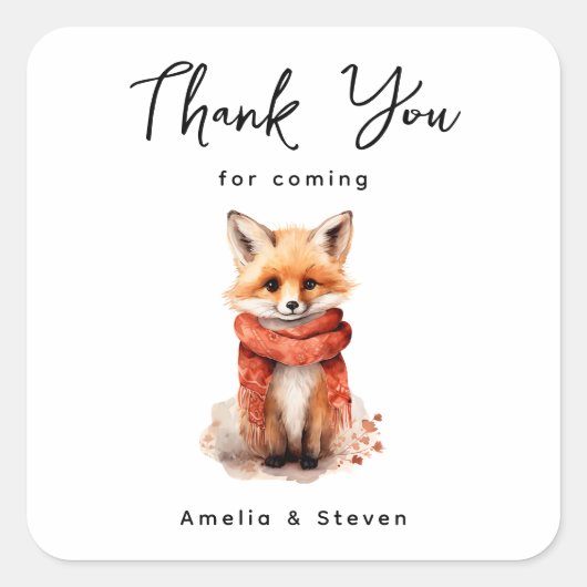 Sticker Carré Cute Fox Pup in a Red Scarf Thank You (Devant)