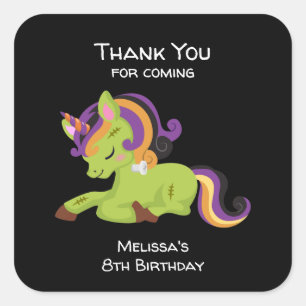 Sticker Carré Cute Frankenstein Unicorn Halloween Anniversaire