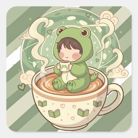 Sticker Carré Cute Froggy Coffee Tale Design (Devant)