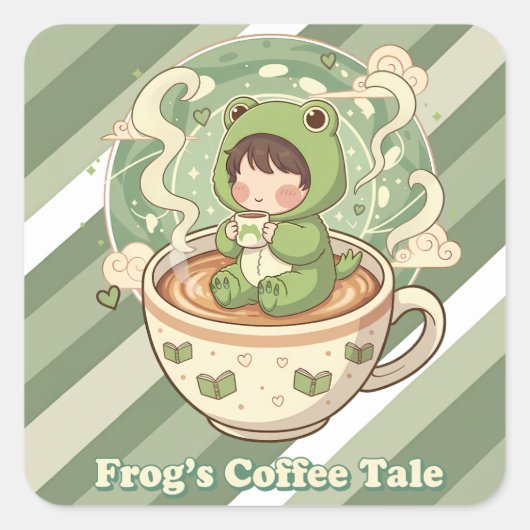 Sticker Carré Cute Froggy Coffee Tale Design (Devant)