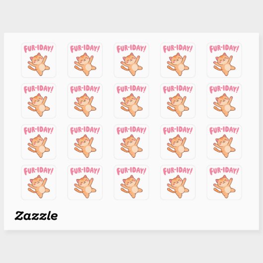 Sticker Carré Cute Fun Chat Fur-iday (Feuille)