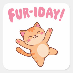 Sticker Carré Cute Fun Chat Fur-iday