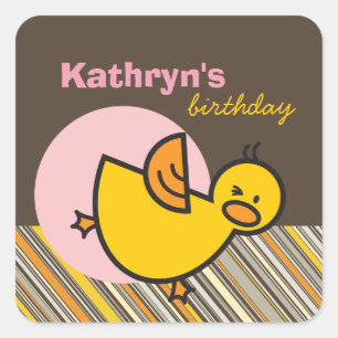 Sticker Carré Cute Fun Duckies Canards Enfants Fête d'anniversai