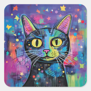 Sticker Carré Cute Funny Kitty Chat Mélange Média Animal Animaux