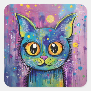 Sticker Carré Cute Funny Kitty Chat Mélange Média Animal Animaux