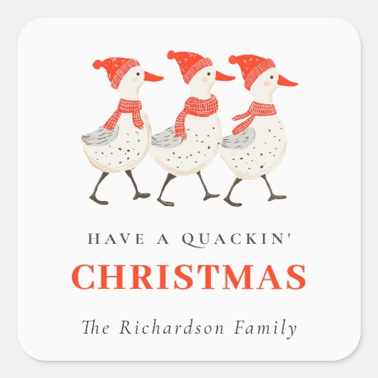 Sticker Carré Cute Funny Red Winter Quacking Christmas Canards (Devant)