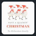 Sticker Carré Cute Funny Red Winter Quacking Christmas Canards<br><div class="desc">Si vous avez besoin d'une personnalisation supplémentaire,  n'hésitez pas à m'envoyer un message sur yellowfebstudio@gmail.com .</div>