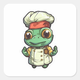 Sticker Carré Cute Funny Turtle Chef adorable Animal Graphic