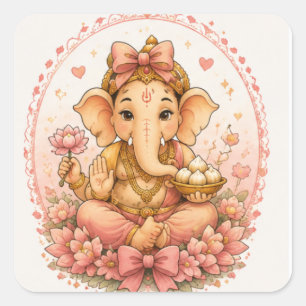 Sticker Carré Cute Ganesha Ganesh Chaturthi Festival