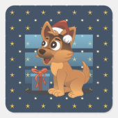 Sticker Carré Cute German Shepherd puppy Cartoon Starry night (Devant)
