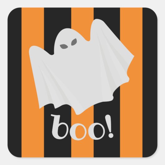 Sticker Carré Cute Ghost Halloween Orange et Black Stripes (Devant)