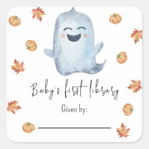 Sticker Carré Cute Ghost - la première bibliothèque du bébé
